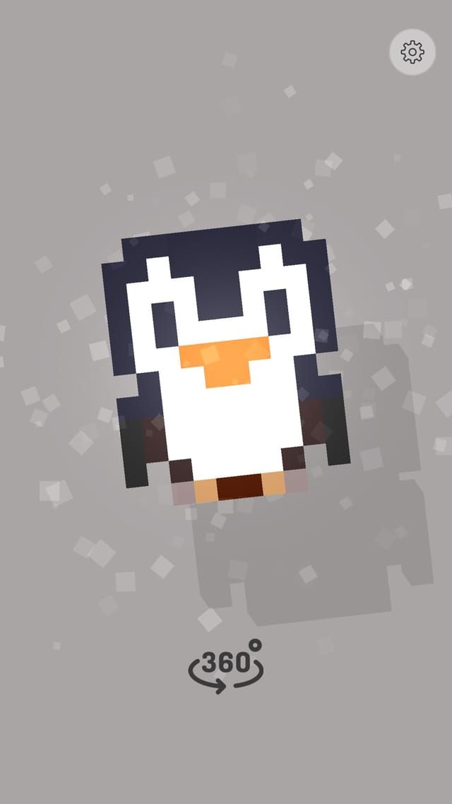 完成したペンギンのパズル。すべてのボクセルがそろい、オレンジのくちばしのペンギンがはっきり見える。