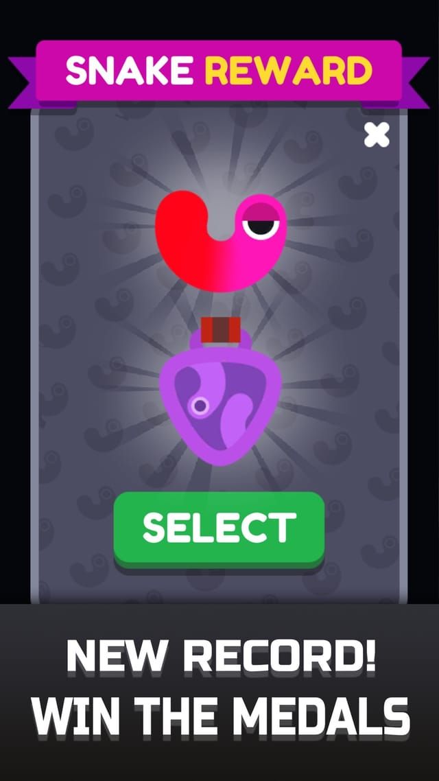 A snake reward popup offering a new pink and purple jelly snake with a button to equip it.
