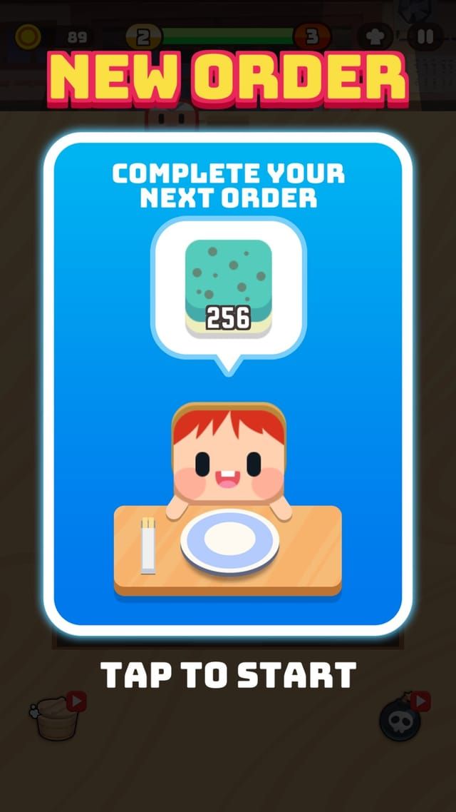 A new order screen where a customer at the counter asks for a 256 sushi before the round begins.