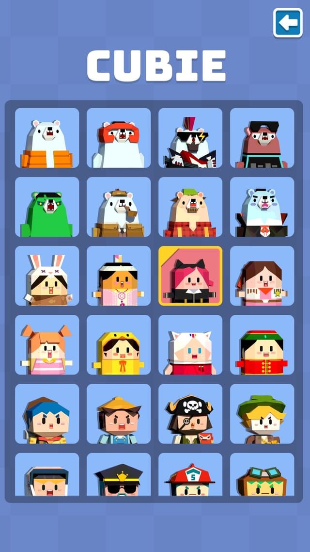 The Cubie collection grid, filled with dozens of character portraits and a few slots still to be unlocked.